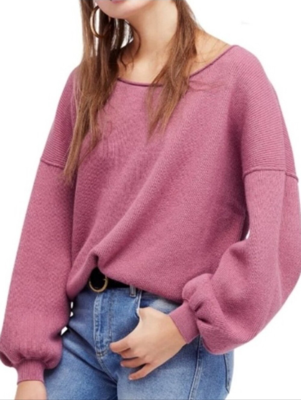 366-Free People Oversized Scoop Neck Sweater - Dusty Rose
